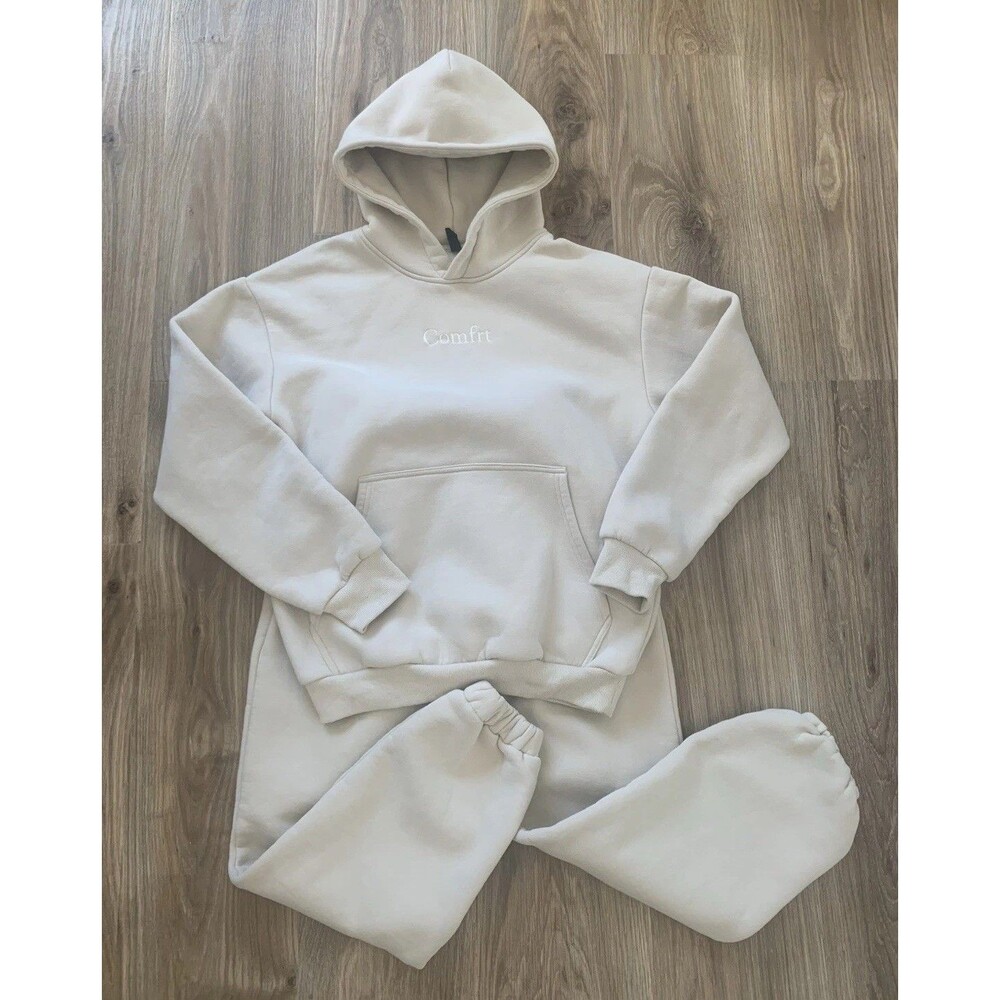 Comfrt Hoodie Sz S Sweatpants Sz M Set Cream Oversized Heavyweight Sweatsuit USA